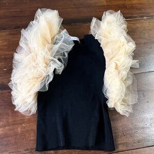Zara Black Ribbed Top with Dramatic Ruffle Sleeves Size Small